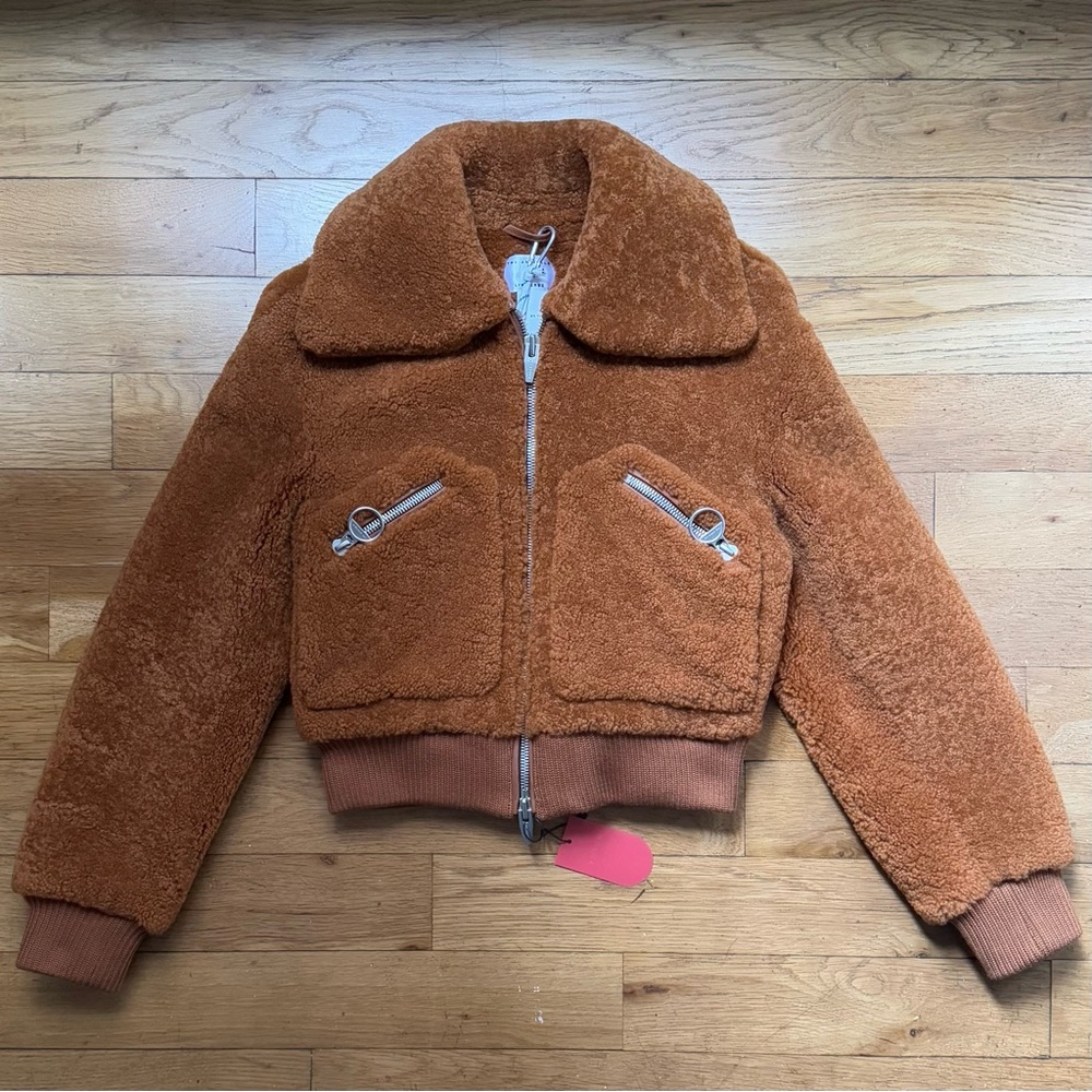 NWT The Arrivals + Liz Perez ‘Kala’ shearling teddy coat, rust (size: XS)
